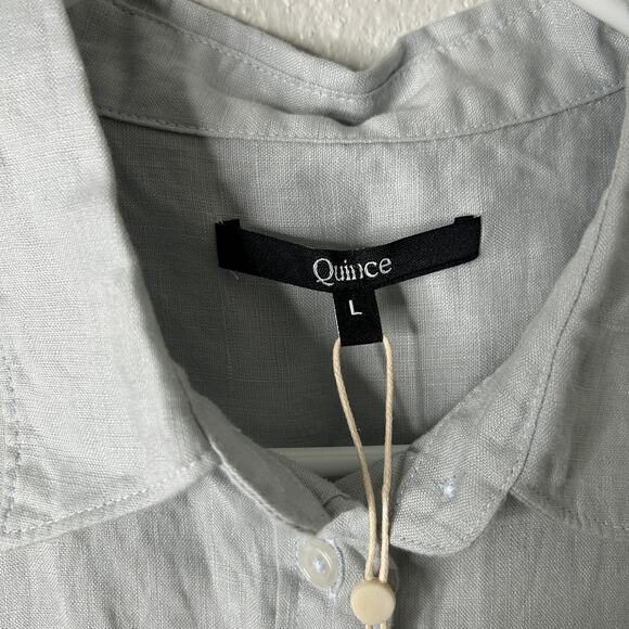 Quince European Linen Button Up Shirt Women’s Large Mist Blue NWT Long Sleeve - Picture 6 of 9